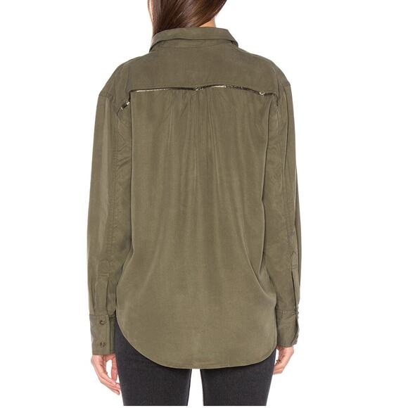 Free People Off Campus Shirt Womens XS Moss Green Tencel Metallic Boho Utility - Picture 5 of 16